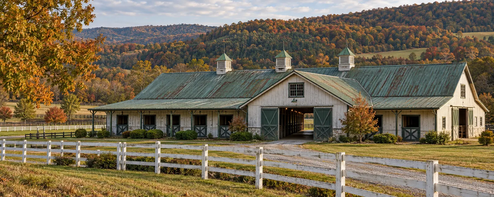 Row of commercial metal buildings with low-slope roofs